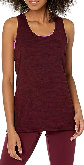Amazon Essentials Women's Tech Stretch Racerback Tank Top Black/Burgundy M
