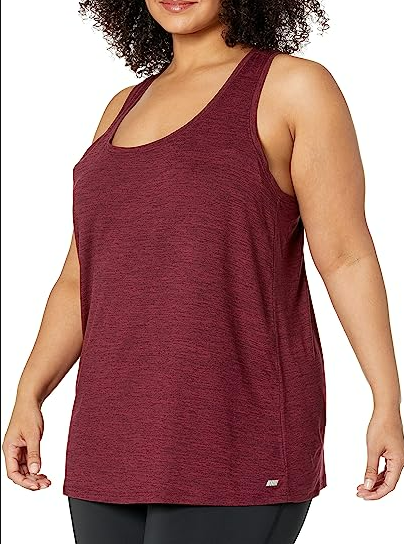 Amazon Essentials Women's Tech Stretch Racerback Tank Top Black/Burgundy M