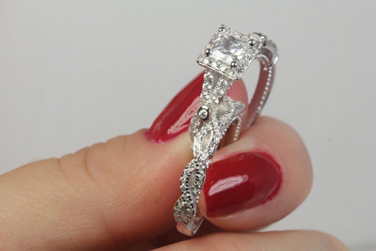 1.60 CTW Princess 925 Silver CZ Engagement Ring Wedding Ring Set 8.1gm