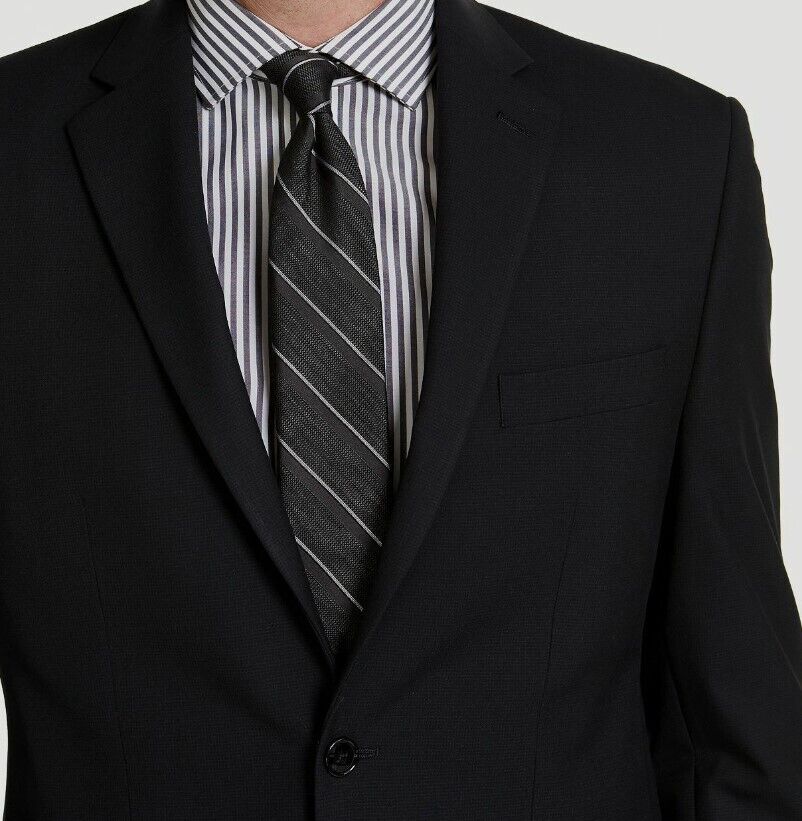 $395 Geoffrey Beene Men Black Classic Fit Check Blazer Sport Coat Jacket Sz 40R