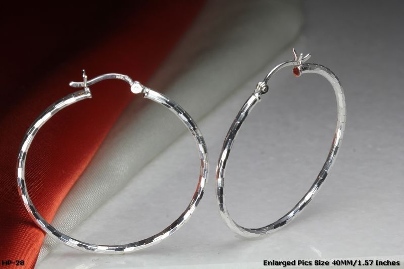 UNIQUE PATCH WORK DESIGN STERLING SILVER 925 40MM BRAND NEW LIGHT HOOP EARRINGS