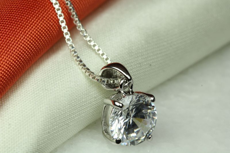 CLEAR CZ STERLING SILVER 925 ROUND PENDANT-APRIL BIRTHSTONE-BSS-CLEAR-PEN~MAXXF❤