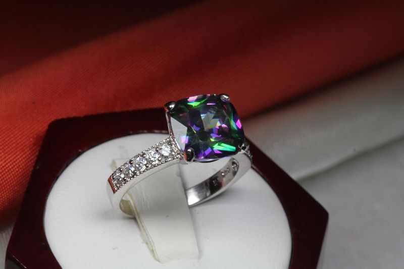 9.56 CARAT PRINCESS CUT CZ MYSTIC TOPAZ WITH CZ ACCENTS FASHION RING~MTR10-MAX-F