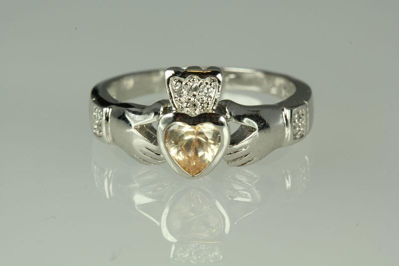 Champagne Heart Sterling Silver Claddagh Celtic Ring