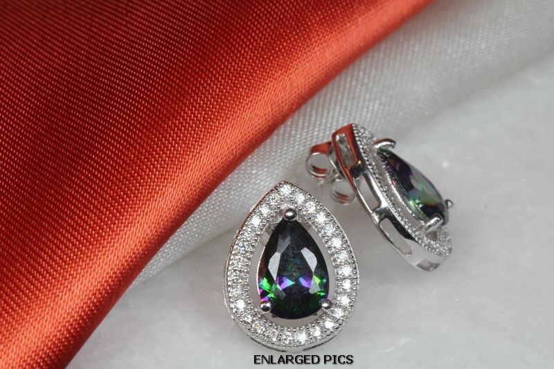 TEAR DROP/PEAR 2.53 CT/ECH CZ MYSTIC RAINBOW FIRE TOPAZ STUD EARRINGS-MTS20EMF