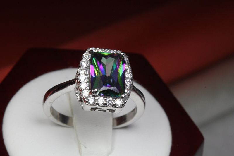 6 CARAT BRILLIANT CUT HALO CZ MYSTIC TOPAZ WITH CZ ACCENTS FASHION RING~MTR7-MX