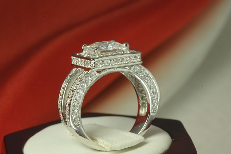 6.65 CT STERLING SILVER PRINCESS CZ VTG ANNIVERSARY ENGAGEMENT WEDDING RING