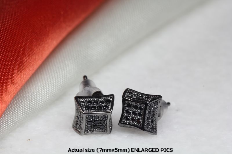 45 BLACK CZ STONES ON BLACK RHODIUM PLATED STERLING SILVER 3D PAVE STUD EARRINGS