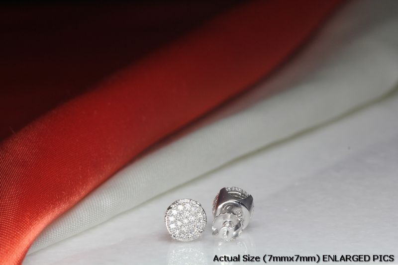 WHITE RHODIUM PLATED STERLING 925 31 CLEAR CZS EACH 7MM RND STUD EARRINGS