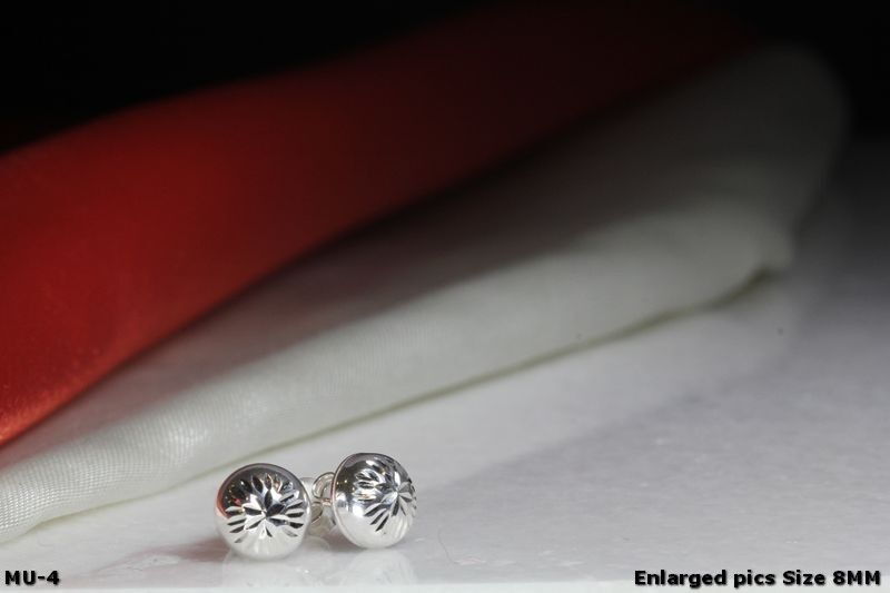8MM BULLET SHAPED HALF ROUND RHODIUM PLATED STERLING SILVER 925 STUD EARRINGS