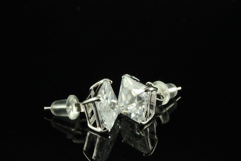 5MM Princess Stud CZ Earrings 925 Sterling Silver 1.21C