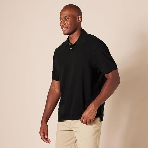 Amazon Essentials Men's Slim-Fit Cotton Pique Polo Shirt, Black, Small