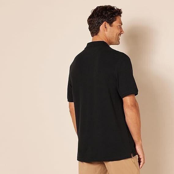 Amazon Essentials Men's Slim-Fit Cotton Pique Polo Shirt, Black, Small
