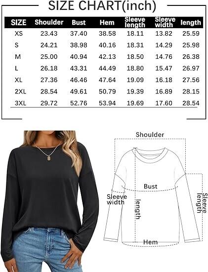 AUTOMET Womens Long Sleeve Shirts Fall Fashion 2024 Loose Fitted Crewneck Top S
