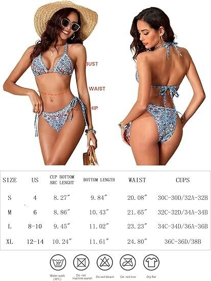 ZAFUL Swim Suits for Women 2024 Triangle Halter Bikini Bathing Suits Swimwear, L