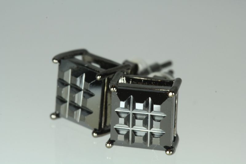 3.33CT BASKET INVISIBLE SET STERLING SILVER BLACK CZ UNISEX STUDS EARRINGS