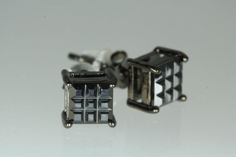 5M BASKET INVISIBLE SET STERLING SILVER BLACK/BLACK CZ UNISEX STUDS EARRINGS T