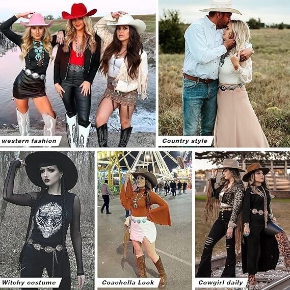 XZQTIVE Women Boho Chain Belt For Dresses Jeans Western Cowgirl Waist Links Belt