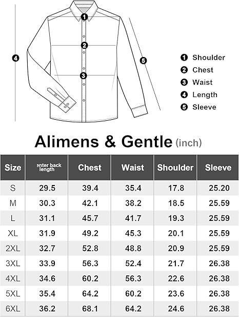 Alimens & Gentle Men's Dress Shirts 16-Way Stretch Slim Fit Long Sleeve Shirt, L