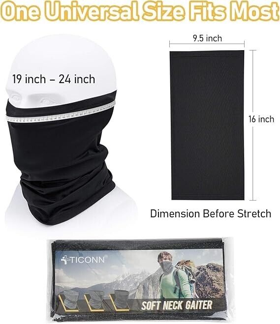 TICONN Neck Gaiter Face Cover Scarf, Breathable Sun & Wind-proof for Skiing