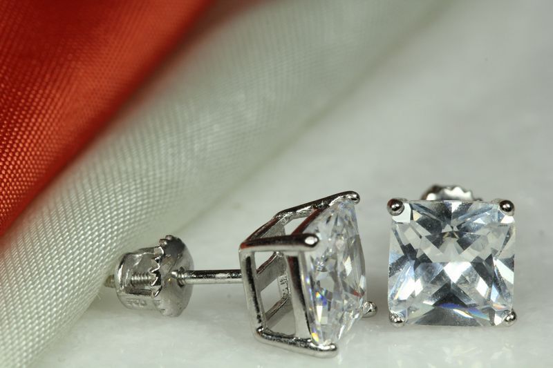 7MM PRINCESS BASKET SET 925 STERLING SILVER SCREW BACK UNISEX STUDS~3.33C EACH~H