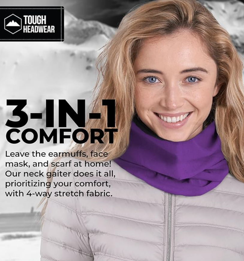 Tough Headwear Reversible Microfiber Gaiter Tube Neck Warmer Purple One Size