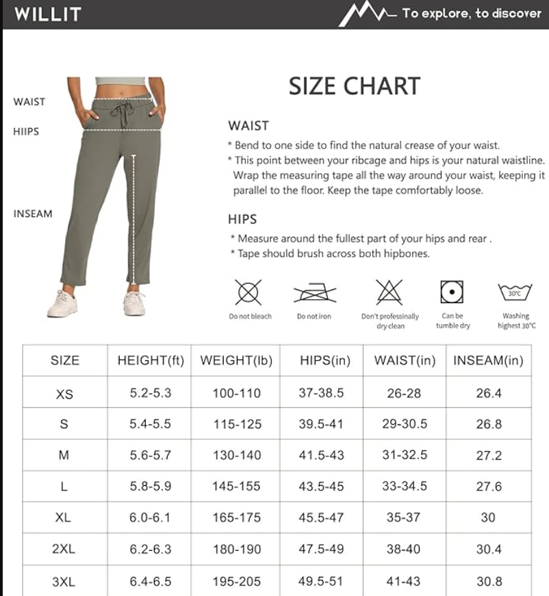 Willit Women's Golf Travel Pants Lounge Sweatpants 7/8 Athletic Pants DeepGray L