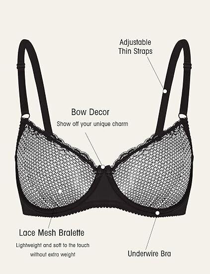 Wingslove Women' Sexy 1/2 Cup Lace Balconette Mesh Underwired Demi Shelf Bra 34D