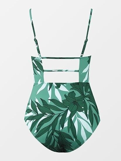 CUPSHE Women's One Piece Square Neck Cutout Back Tummy Control Swimsuit, Green M
