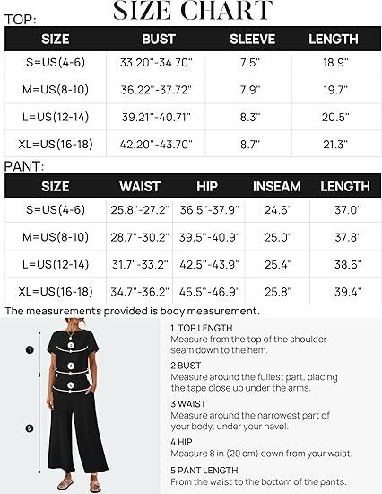 ZESICA Women's 2 Piece Outfits Linen Short Sleeve Crop Top and Wide Leg Pants, S