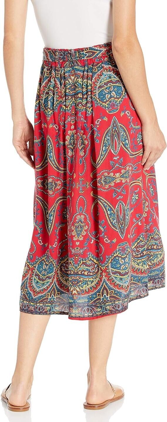 Angie Women's Printed Skirt with Tie Waist, Red, Medium Women Rayon Skirt