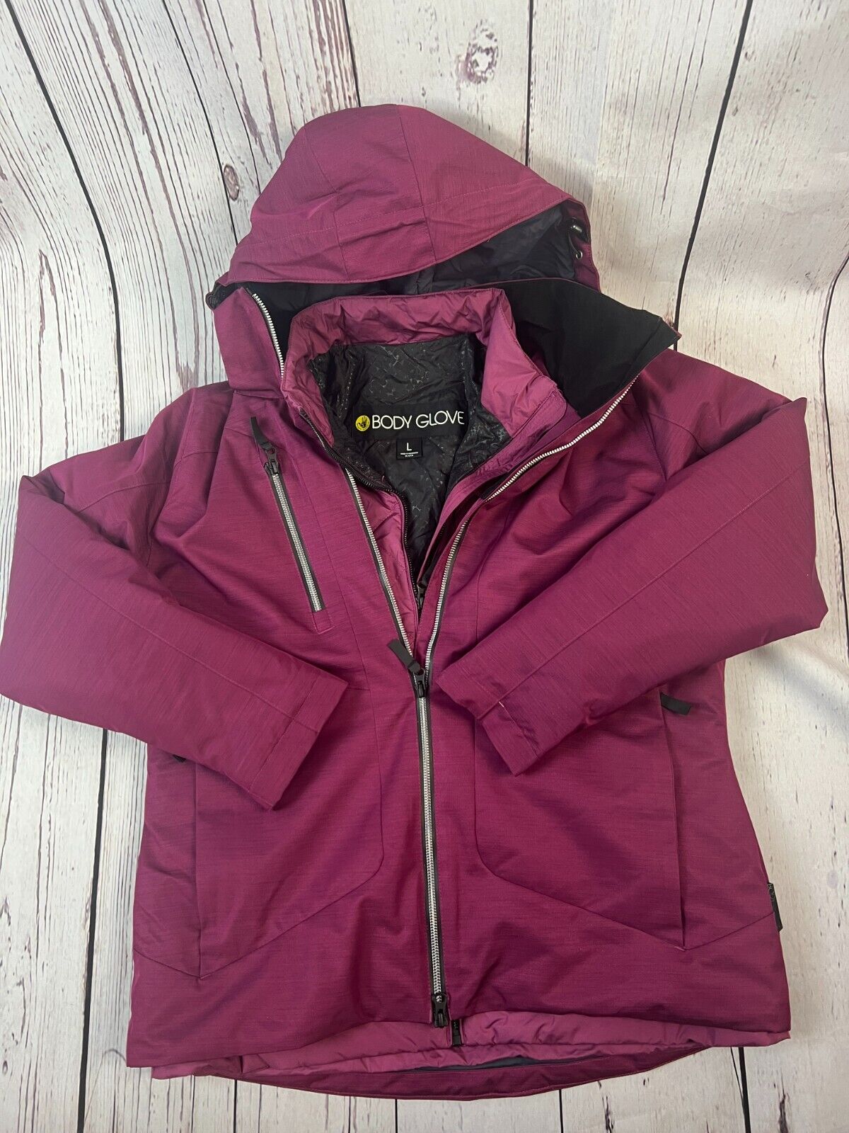 Body Glove Women's 3 in1 Softshell Ski Jacket Snow Jacket Hooded Winter Jacket L