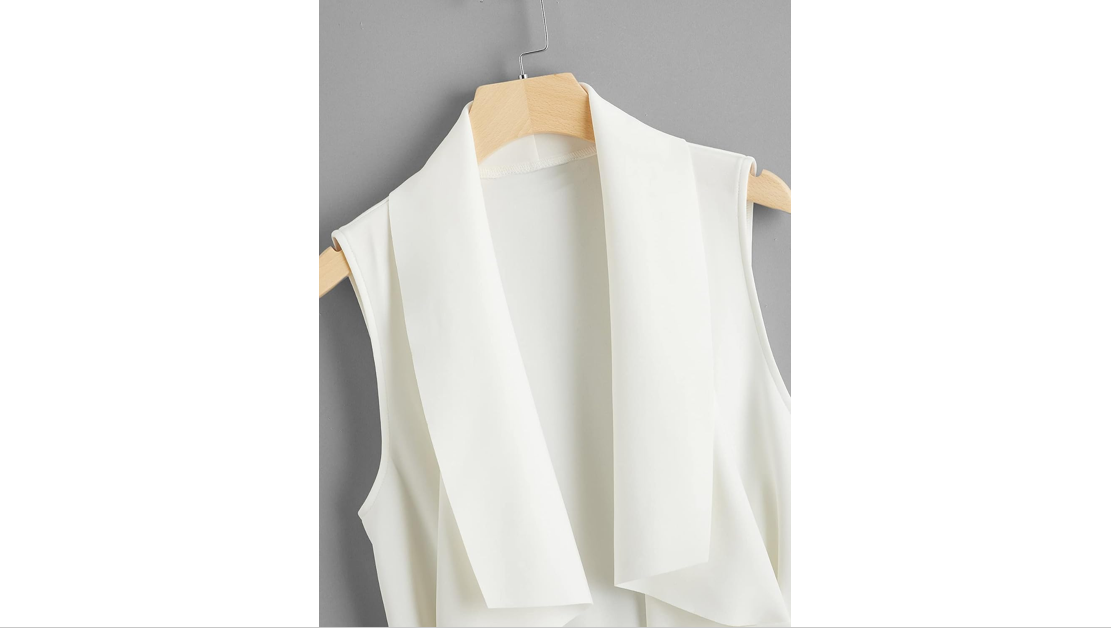Verdusa Women Waterfall Collar Sleeveless Belted Jacket Coat Blazer Vest White M