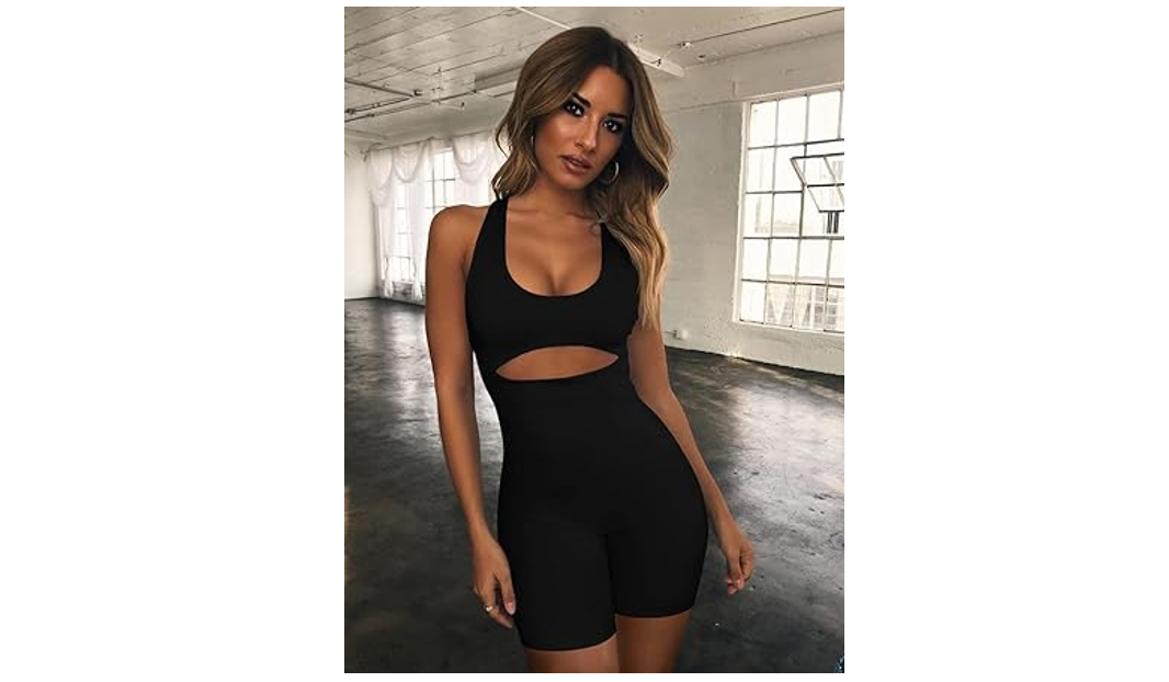 ZileZile Women Sexy Bodycon Cut Out Sleeveless Tank Top One Piece Shorts Black S