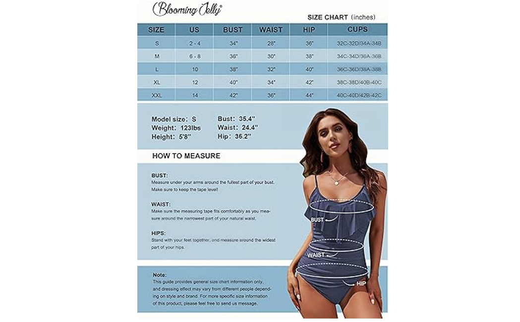 Blooming Jelly Women's One Piece Bathing Suit Tummy Control Swimwear Ruffled, L