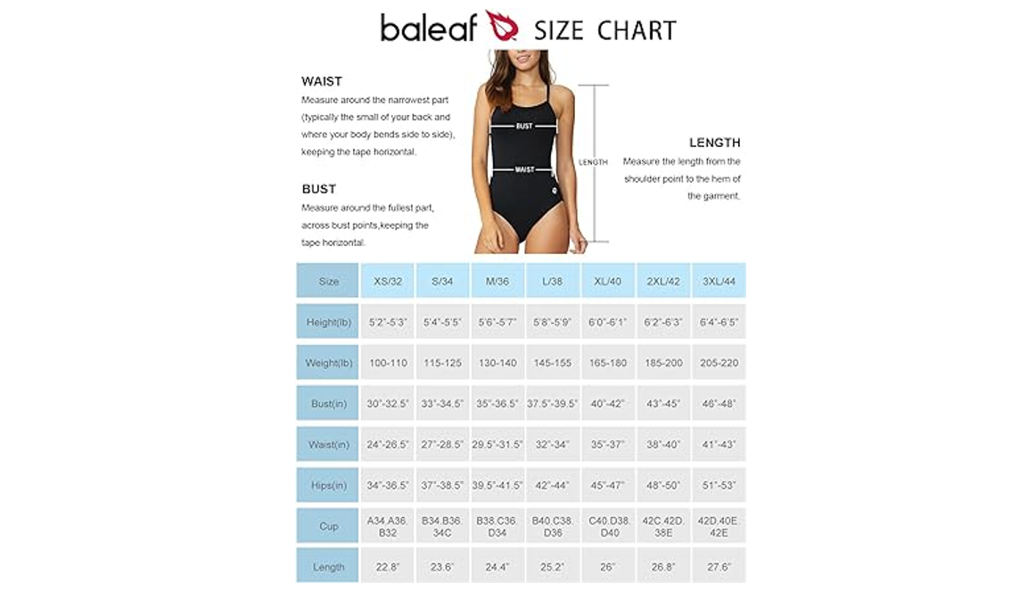 BALEAF Women's Athletic Training Adjustable Strap 1 Piece Swimsuit Swimwear, 36