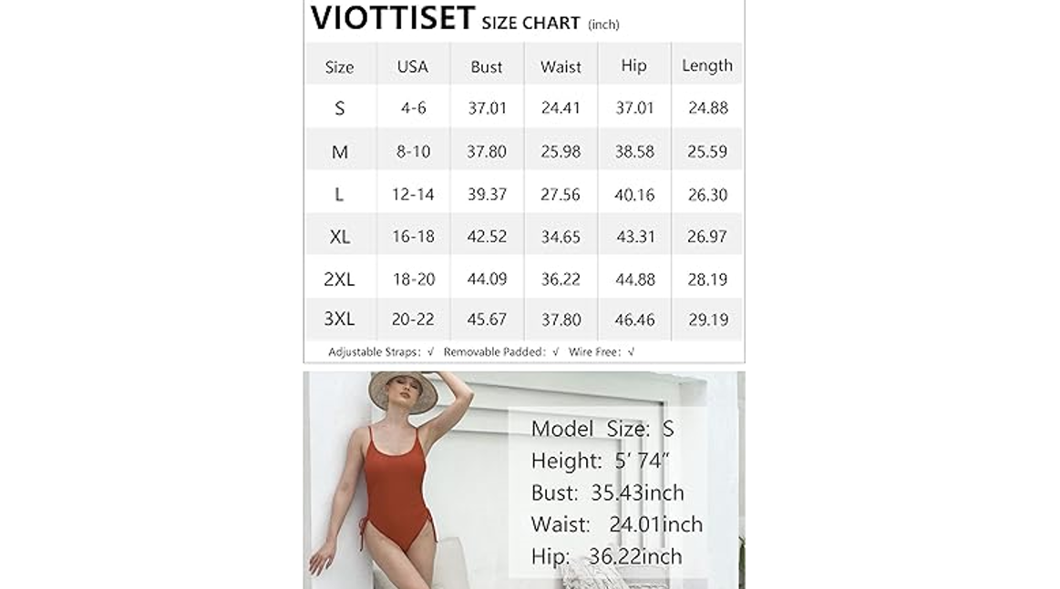 Viottiset Women Drawstring 1 Piece Swimsuit Ruched Tummy Control Cheeky High, XL