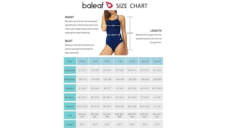 BALEAF Women's Athletic Training Adjustable Strap One Piece Swimsuit Swimwear 38