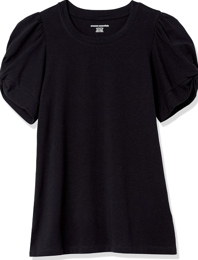 Amazon Essentials Women's Classic-Fit Twist Sleeve Crewneck T-Shirt Black Small