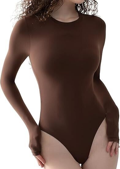 PUMIEY Long Sleeve Bodysuit For Women Sexy Bodysuit Clothing Crew Neck Top, XXL