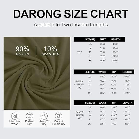 Darong Women Two Piece Outfit Short Sleeve Pullover Long Wide Pants Army Green S