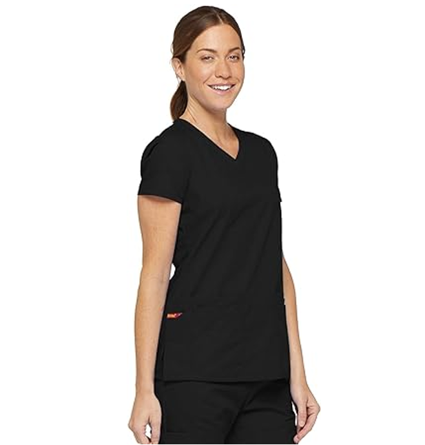 Dickies Women's Signature Jr. Fit V-Neck Top Medical Scrubs Shirts, Black, XXL
