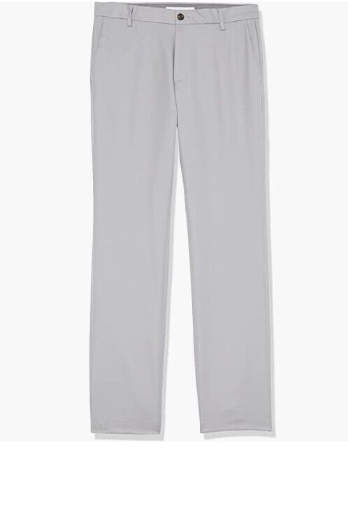 Essentials Men's Slim-Fit Flat-Front Dress Pant, Light Grey, 32W x 34L