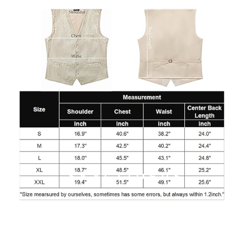 COOFANDY Men 3PCS Vest Set Floral Jacquard Tie Pocket v-neckline, Beige, Large
