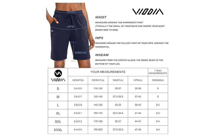 Viodia Women's Bermuda 10" Long Shorts with Pockets Cotton Sweat Lounge, Black,L