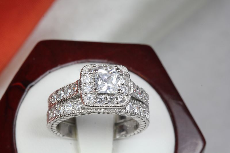 3.19 CT PRINCESS Cut CZ SILVER ENGAGEMENT RING WEDDING RING SET WRS-45
