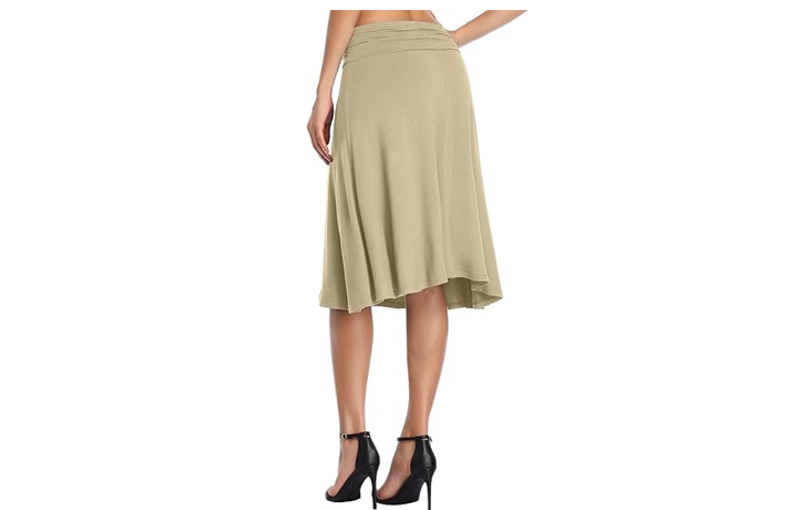 Urban CoCo Women's Ruched High Waist Knee Length Jersey A-Line Stretchy Flared,S