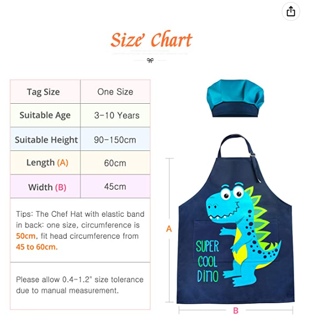 ZukoCert 5-10Y Children Aprons Girls Boy Kids Art Smocks Cooking Baking Painting