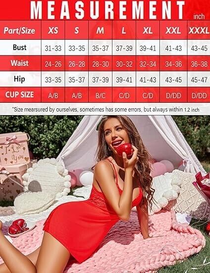 Avidlove Women's Lace Chemise Sleepwear Babydoll Teddy Lingerie, Naughty Red, S
