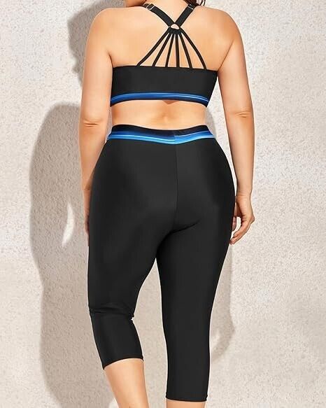 Yonique Women's 3 Piece Plus Size Swimsuit Tankini Tops with Sports Bra, 14 Plus